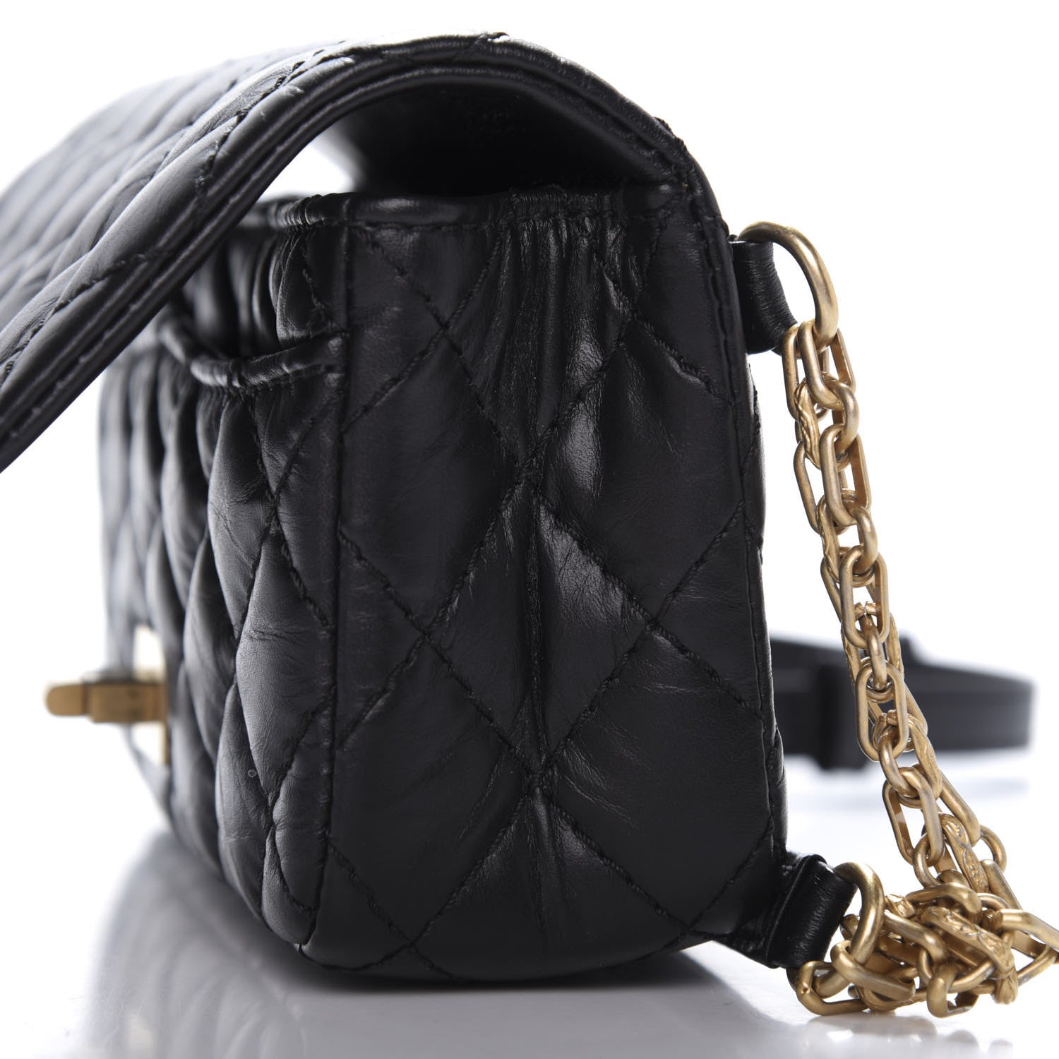 Chanel Aged Calfskin Quilted 2.55 Reissue Chain Waist Bag Black 12 of 14