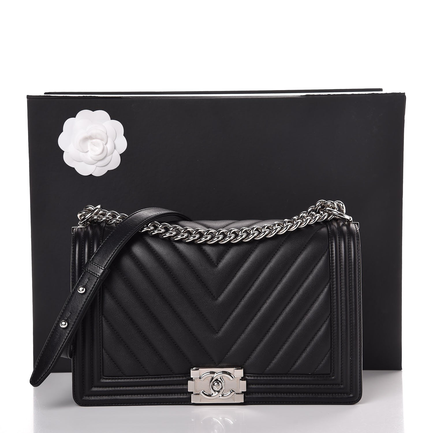 Chanel Calfskin Chevron Quilted New Medium Boy Flap Black 8 of 8