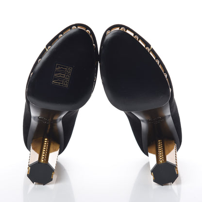 Chanel Suede Studded Platform Pumps 37.5 Black Gold 5 of 8