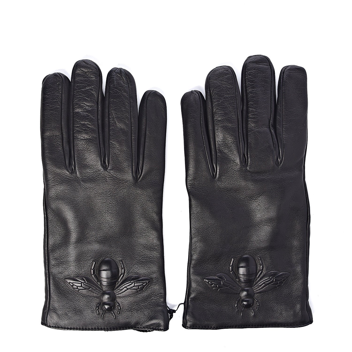 Gucci Nappa Bee Embossed Gloves 9 Medium Black 1 of 4