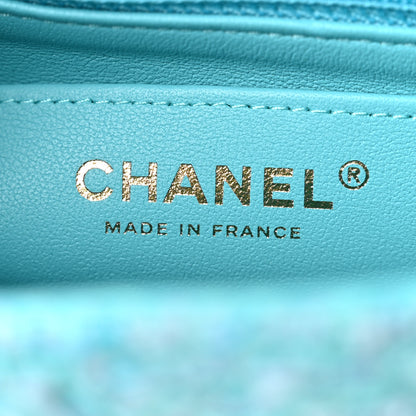 Chanel Wool Tweed Quilted Mini Rectangular Flap Turquoise Light Blue 6 of 11