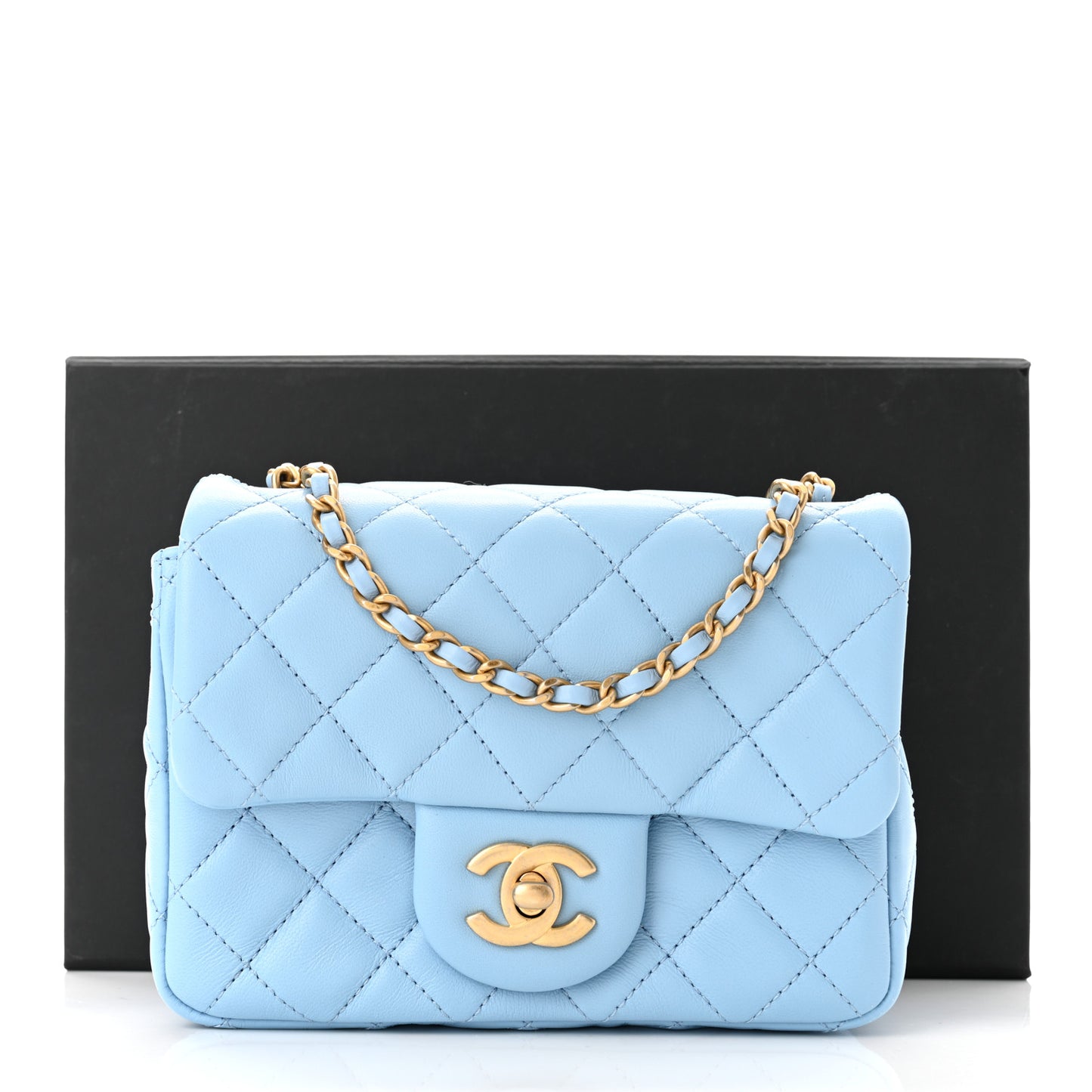 Lambskin Quilted Mini Pearl Crush Flap Light Blue