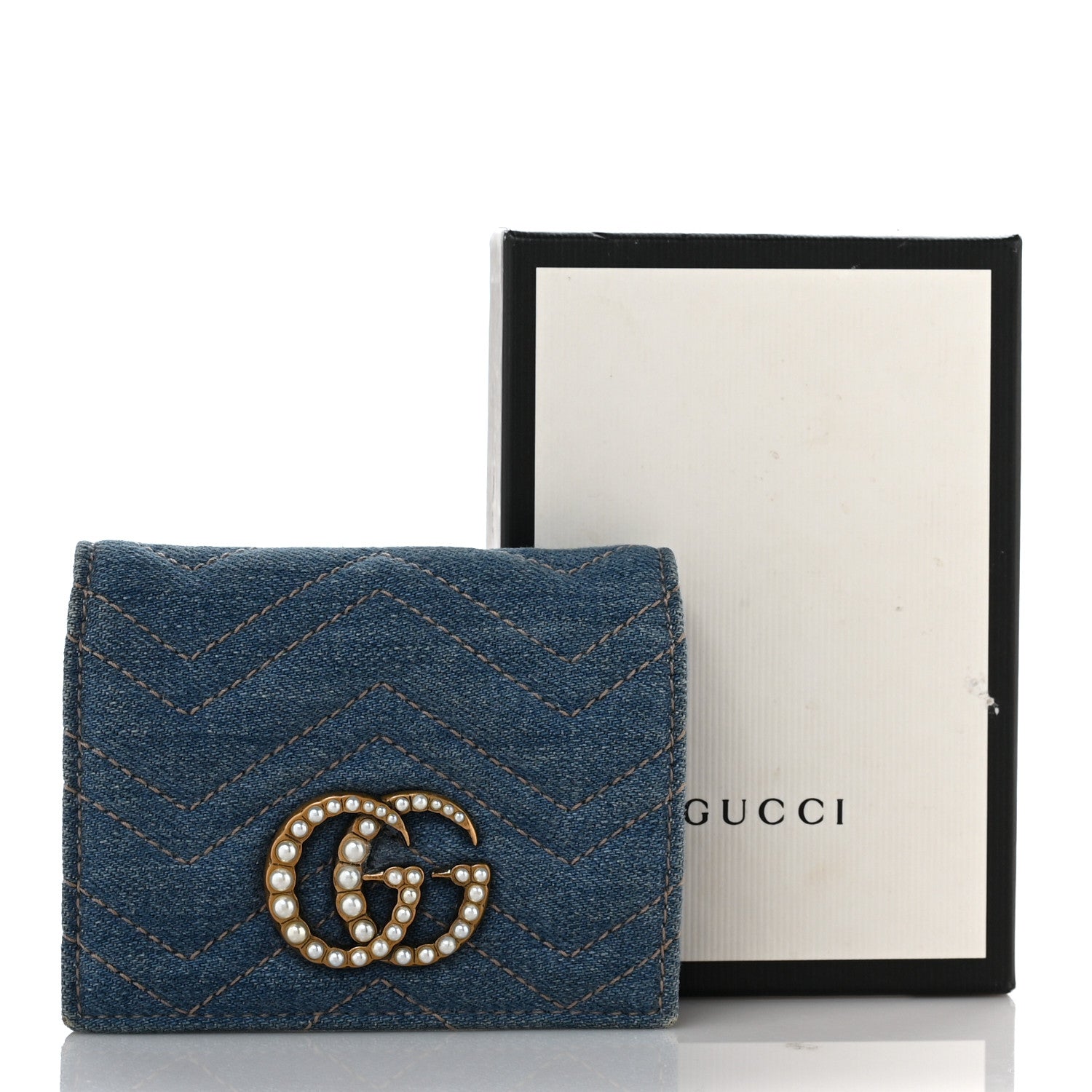 Gucci Denim Matelasse Pearly GG Marmont Card Case Wallet Blue 9 of 9