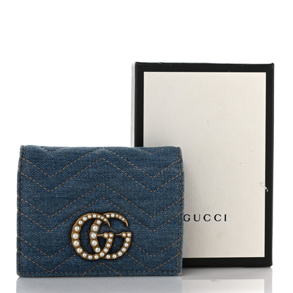 Gucci Denim Matelasse Pearly GG Marmont Card Case Wallet Blue 9 of 9