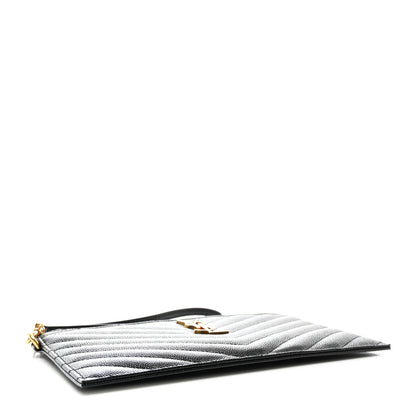 Saint Laurent Grain De Poudre Chevron Monogram Large Bill Pouch Black 4 of 7