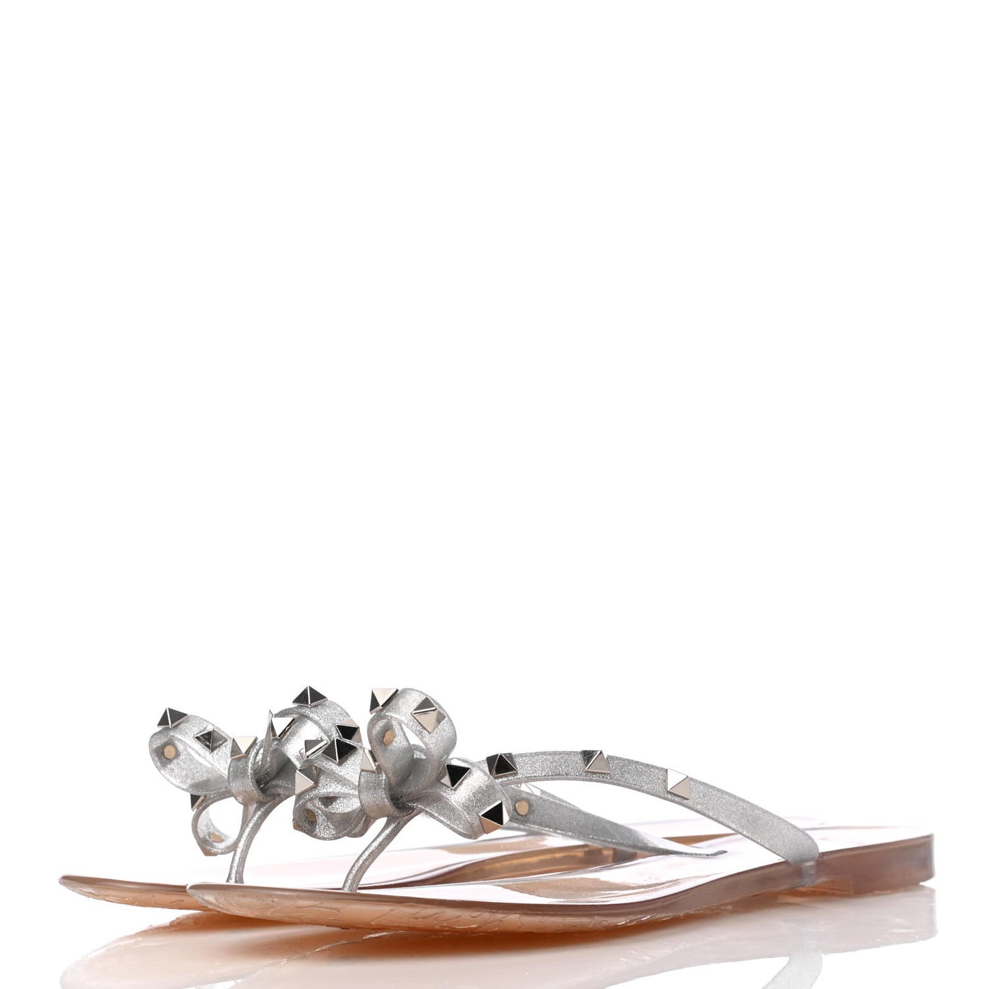 PVC Jelly Glitter Rockstud Bow Thong Sandals 41 Silver