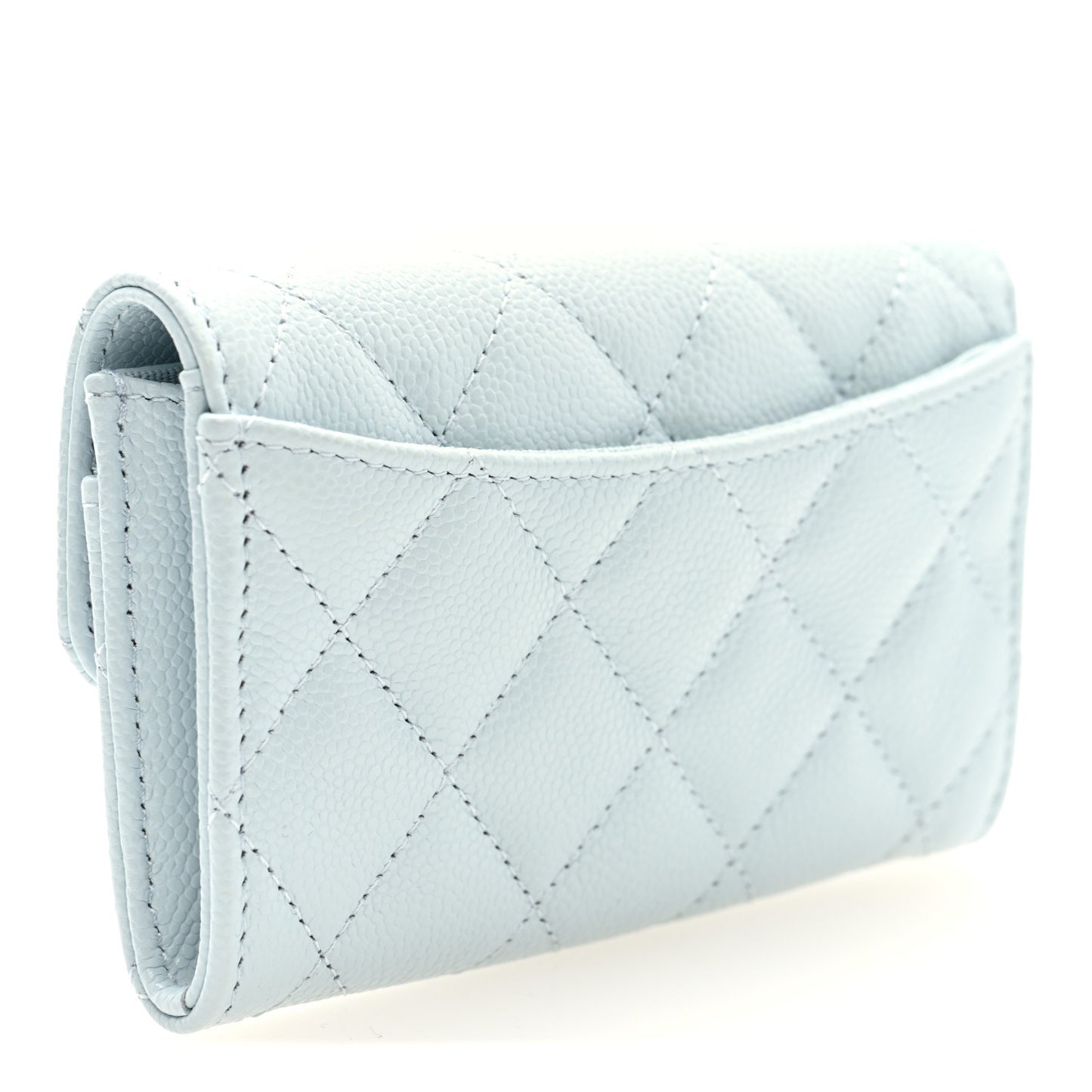 Caviar Quilted Flap Card Holder Wallet Light Blue