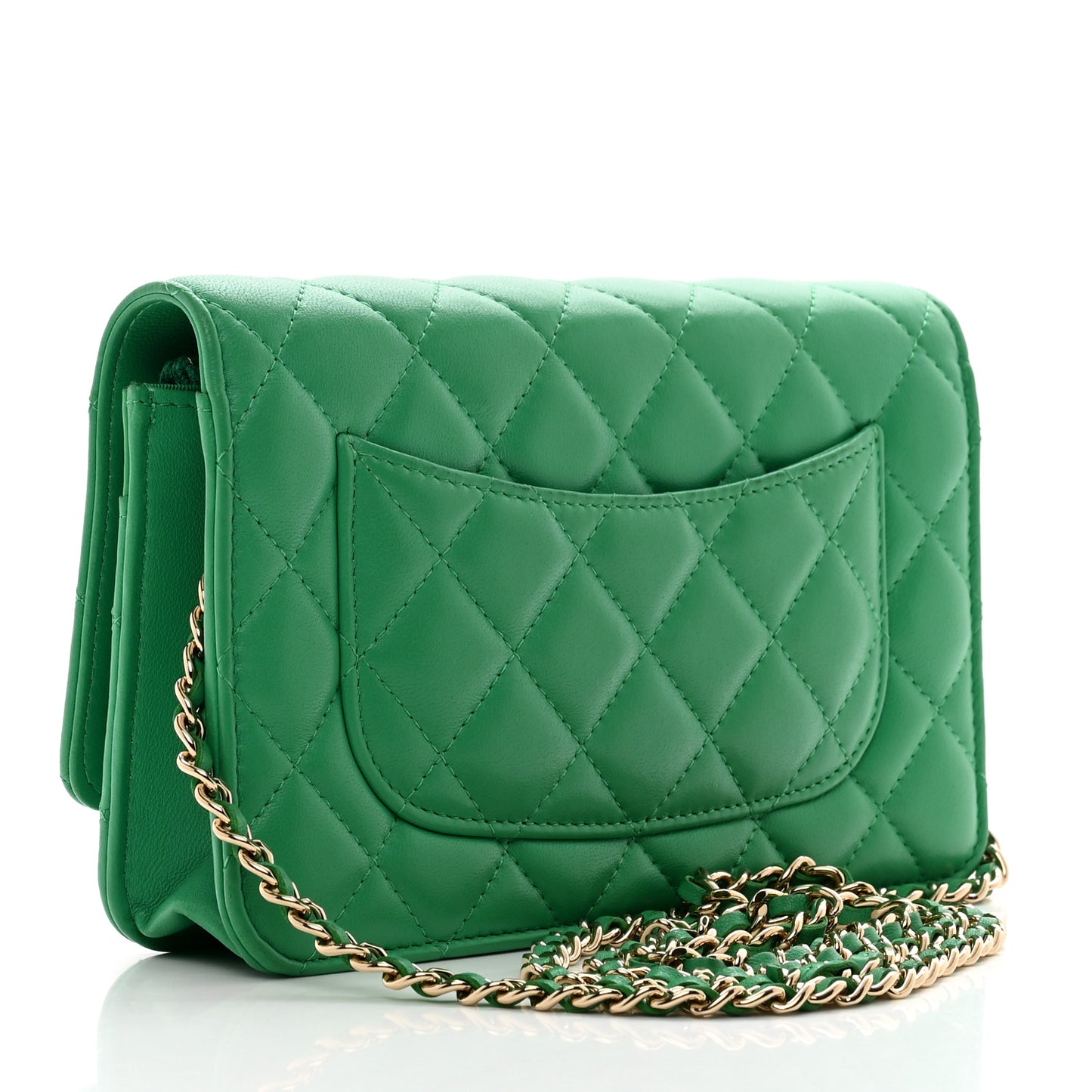 Lambskin Quilted Wallet On Chain WOC Green