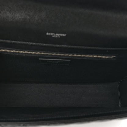 Saint Laurent Grain De Poudre Matelasse Chevron Large Monogram Satchel Black 6 of 10