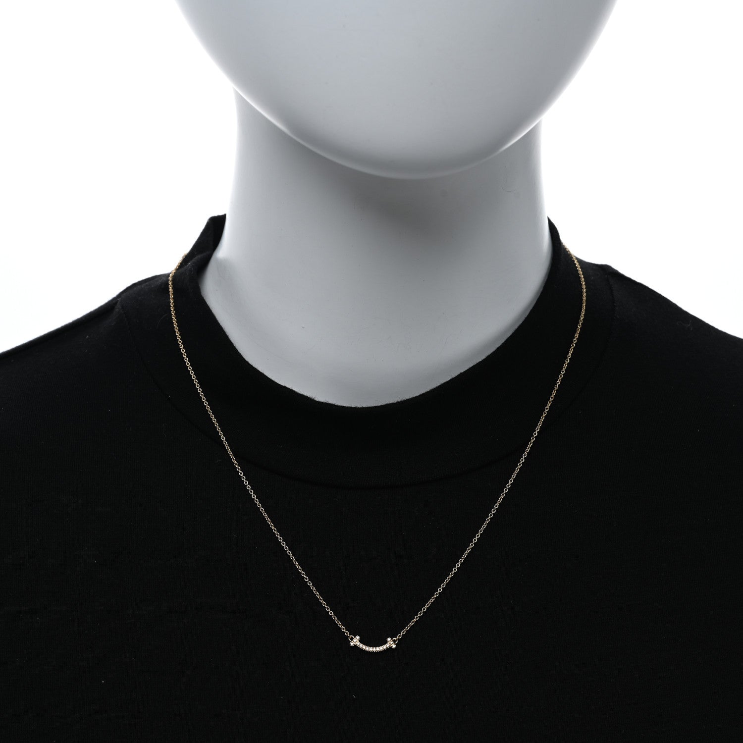 Tiffany 18K Yellow Gold Diamond Mini T Smile Pendant Necklace 2 of 5