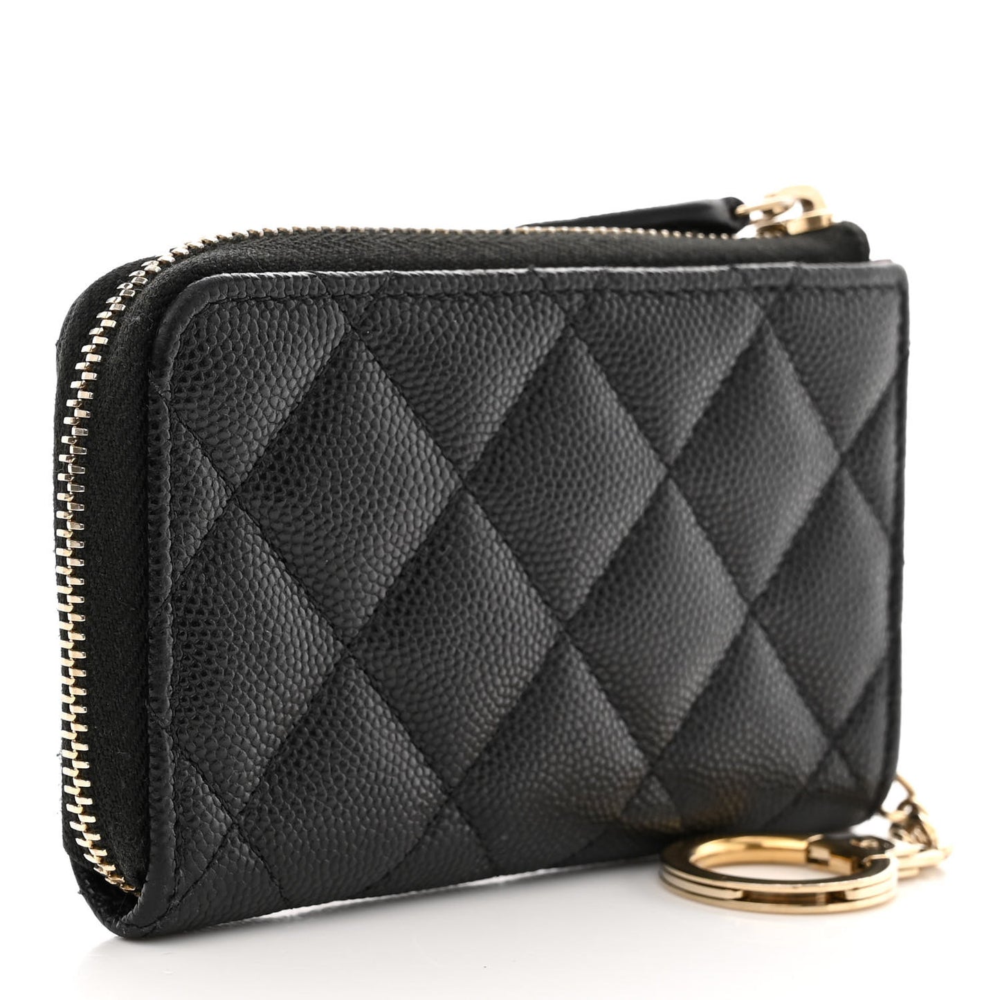 Caviar Quilted Zipped Key Holder Case Black