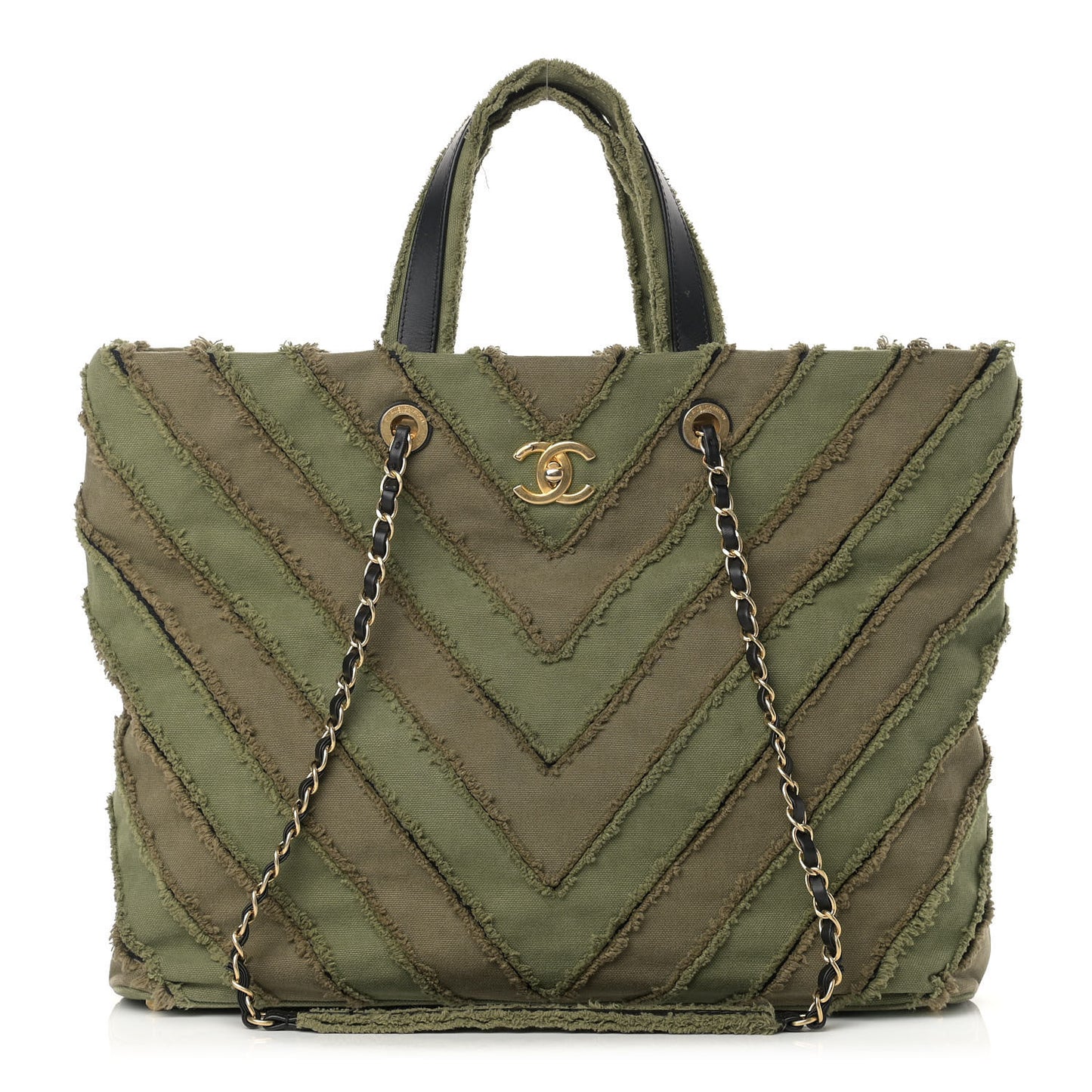 Canvas Chevron Cuba Patchwork Shopper Tote Khaki