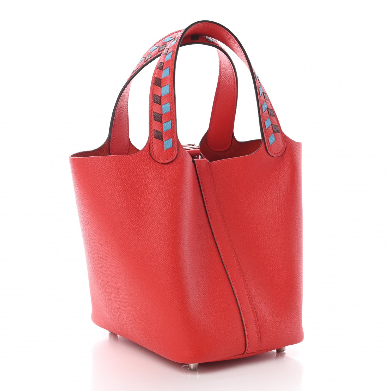 Hermes Epsom Tressage De Cuir Picotin Lock 18 PM Rouge Coeur Bleu du Nord Rouge H 3 of 9