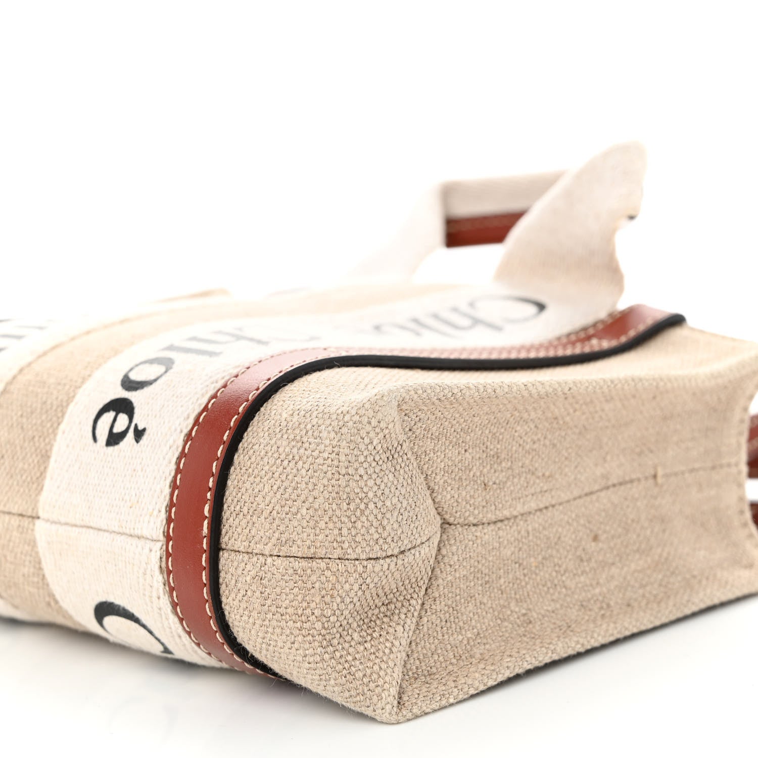 Chloe Cotton Calfskin Mini Woody Ribbon Tote White Brown 9 of 9