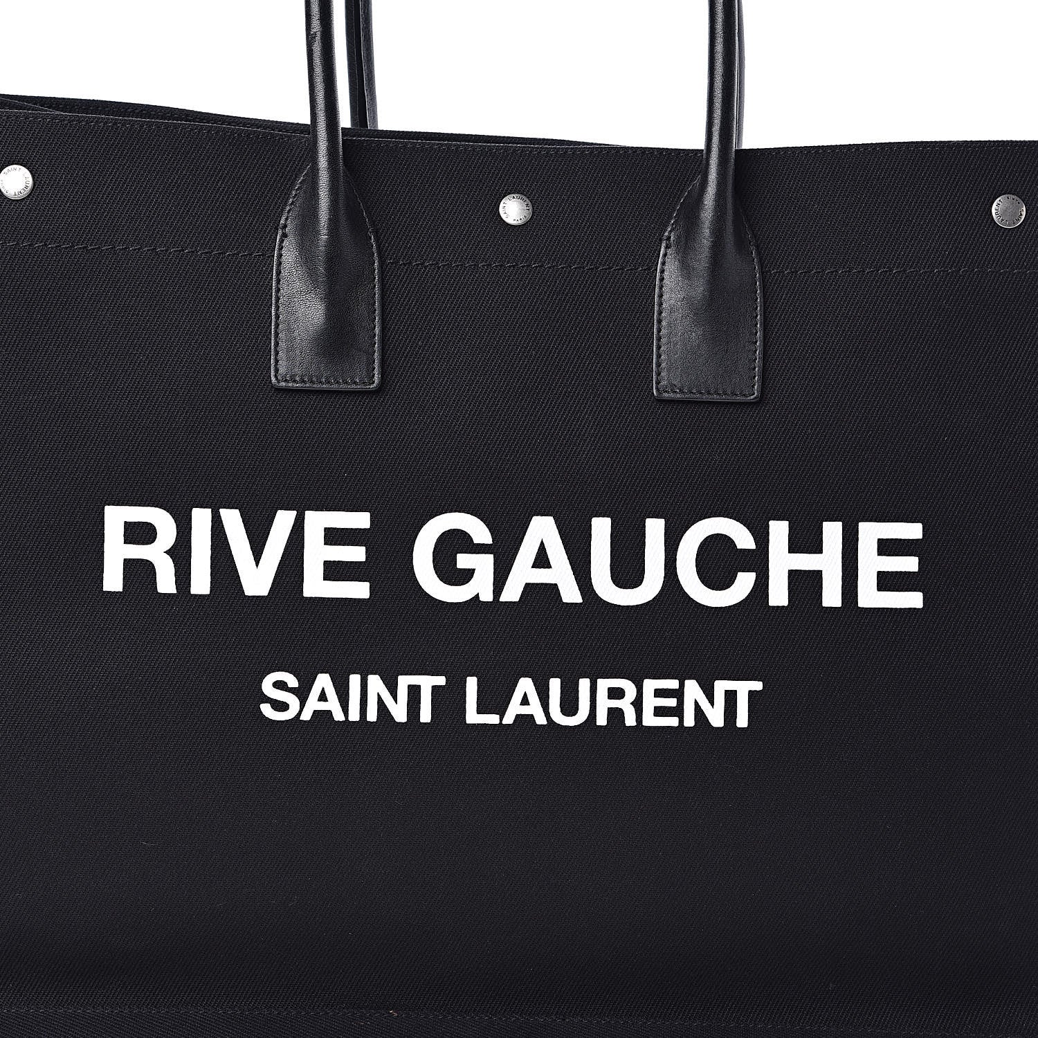 Saint Laurent Linen Calfskin Rive Gauche Tote Black 10 of 10