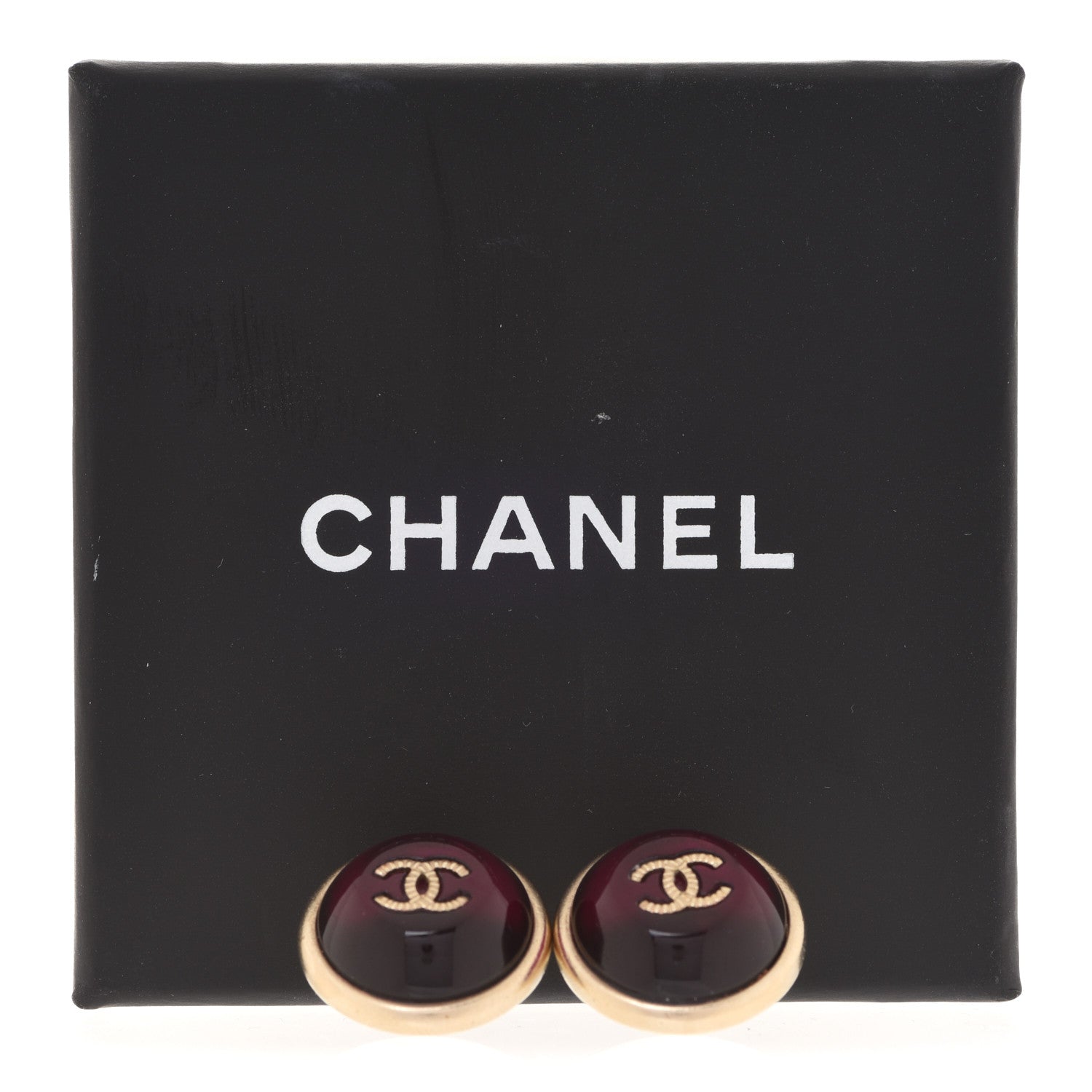 Chanel Gripoix CC Stud Earrings Red Gold 5 of 5
