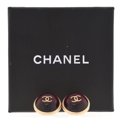 Chanel Gripoix CC Stud Earrings Red Gold 5 of 5