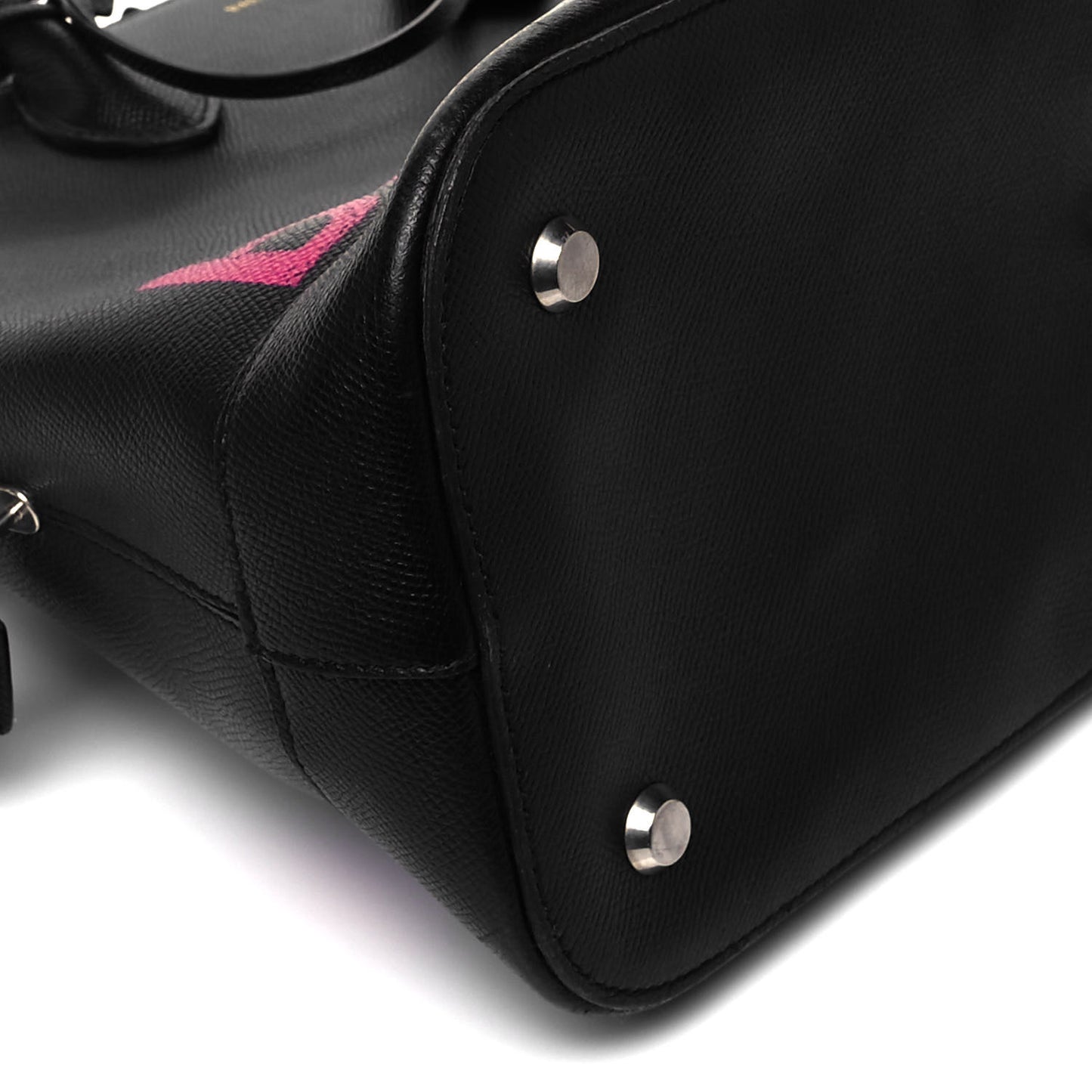 Signature Grained Calfskin Logo M Ville Top Handle Bag Black Rose Shocking