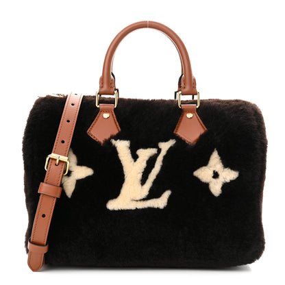 Louis Vuitton Shearling Monogram LV Ski Cozygram Speedy Bandouliere 25 Chocolate Cream 1 of 10