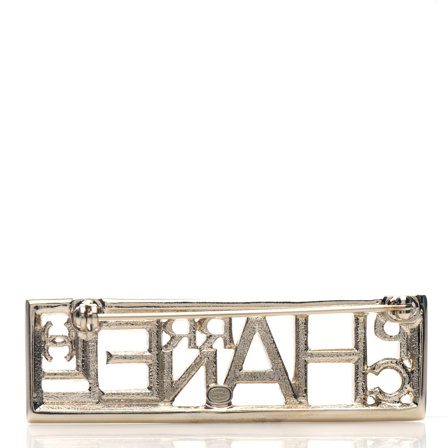 Chanel x Pharrell Williams Crystal Logo Brooch Gold 3 of 4