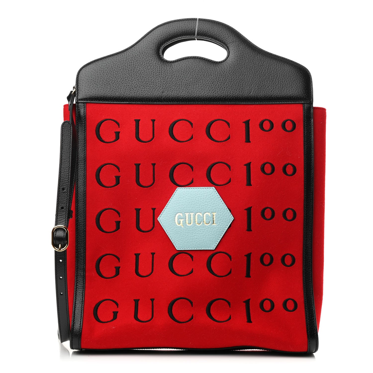 Gucci Felt Calfskin Script Logo Gucci 100 Aria Shopping Tote Bright Hibiscus Black Azure 1 of 9