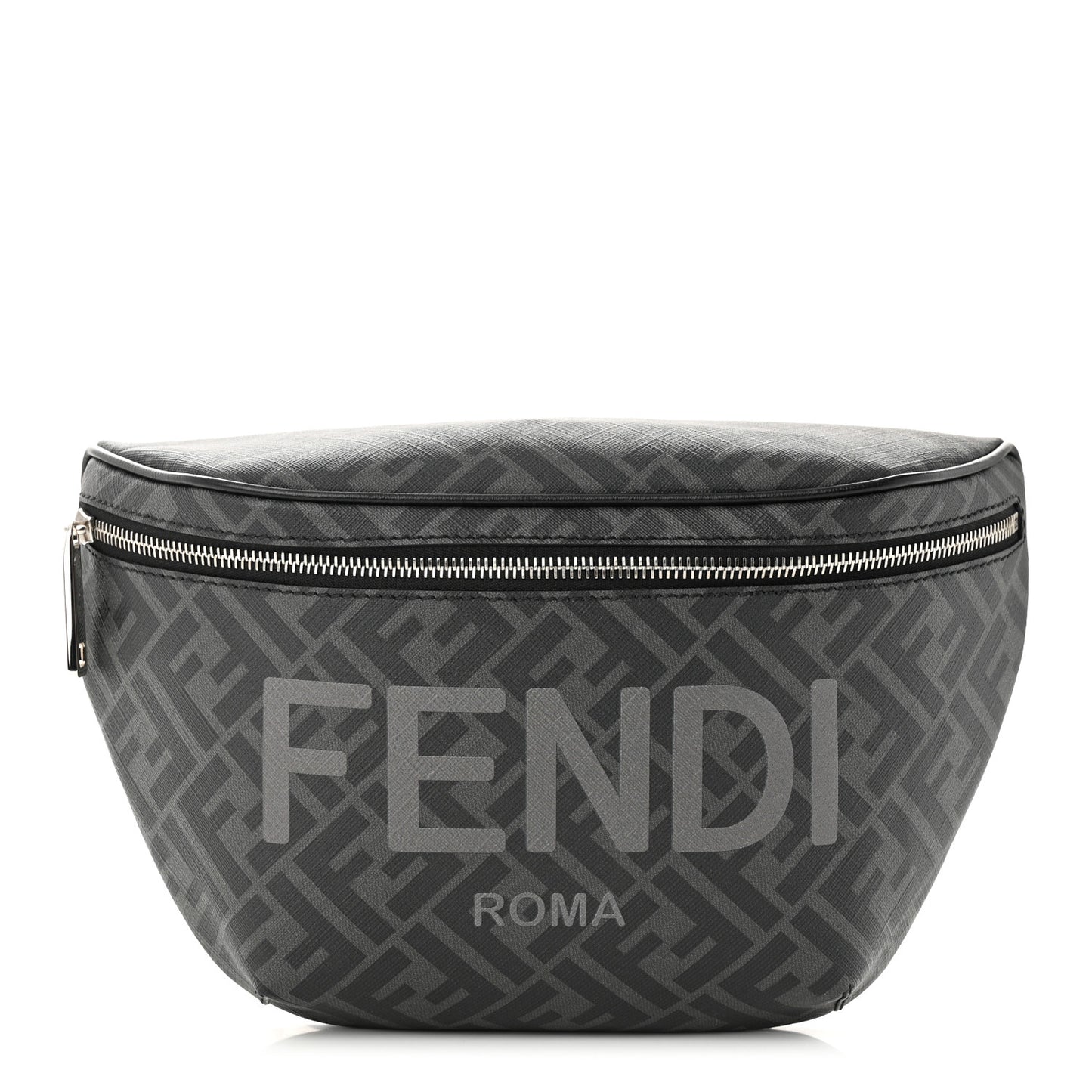 Shiny Glazed Fabric Vitello Cover FF 1974 Logo Belt Bag Black