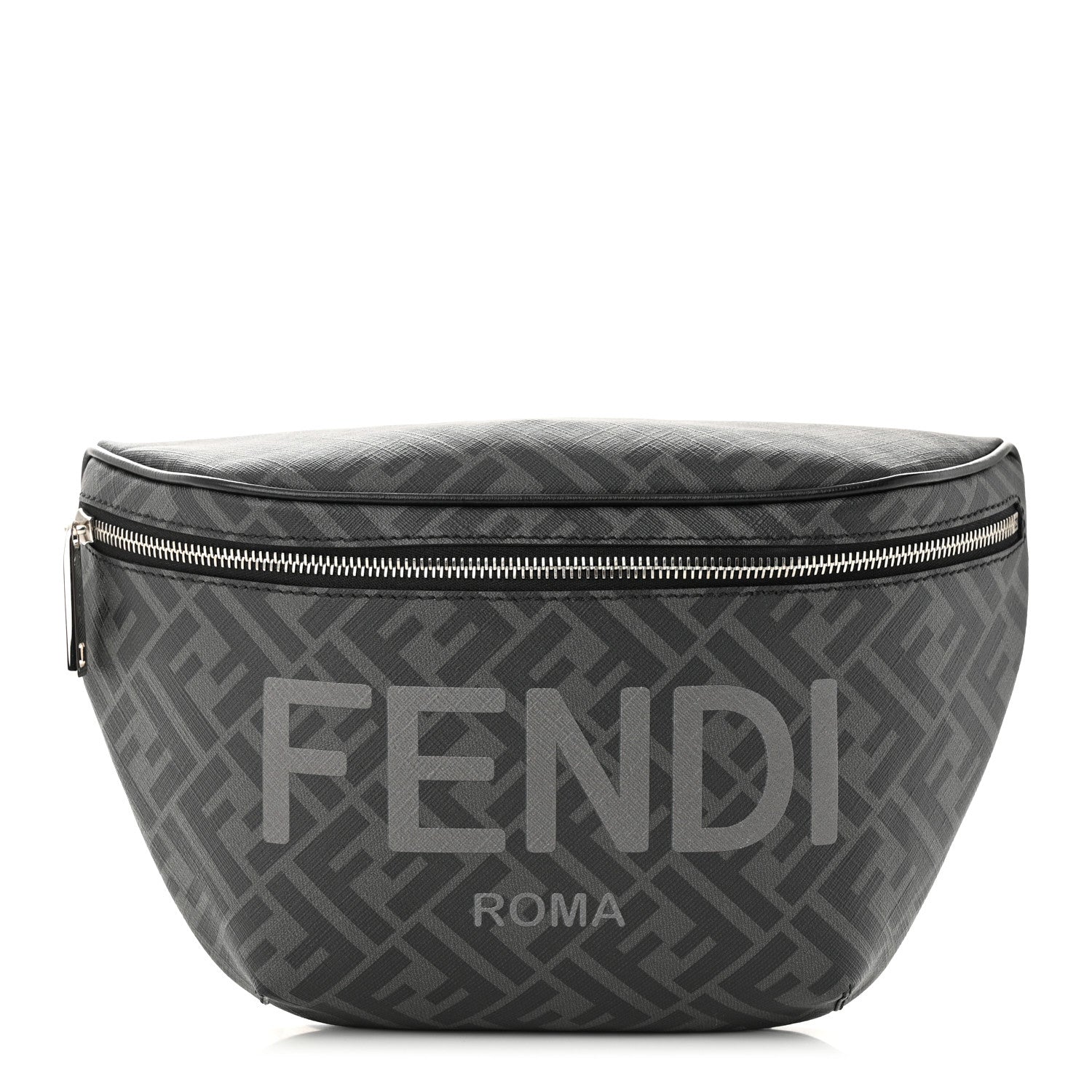 Fendi Shiny Glazed Fabric Vitello Cover FF 1974 Logo Belt Bag Black 1 of 10