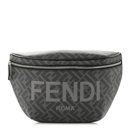 Fendi Shiny Glazed Fabric Vitello Cover FF 1974 Logo Belt Bag Black 1 of 10