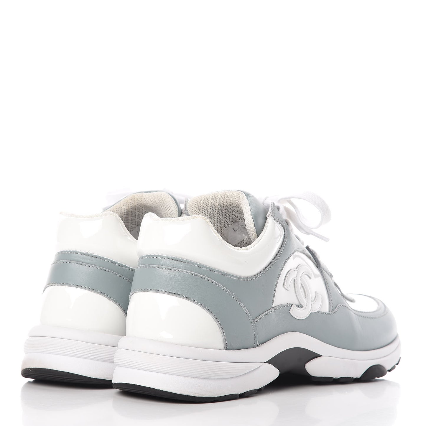Patent Calfskin CC Womens Sneakers 37 White Light Blue