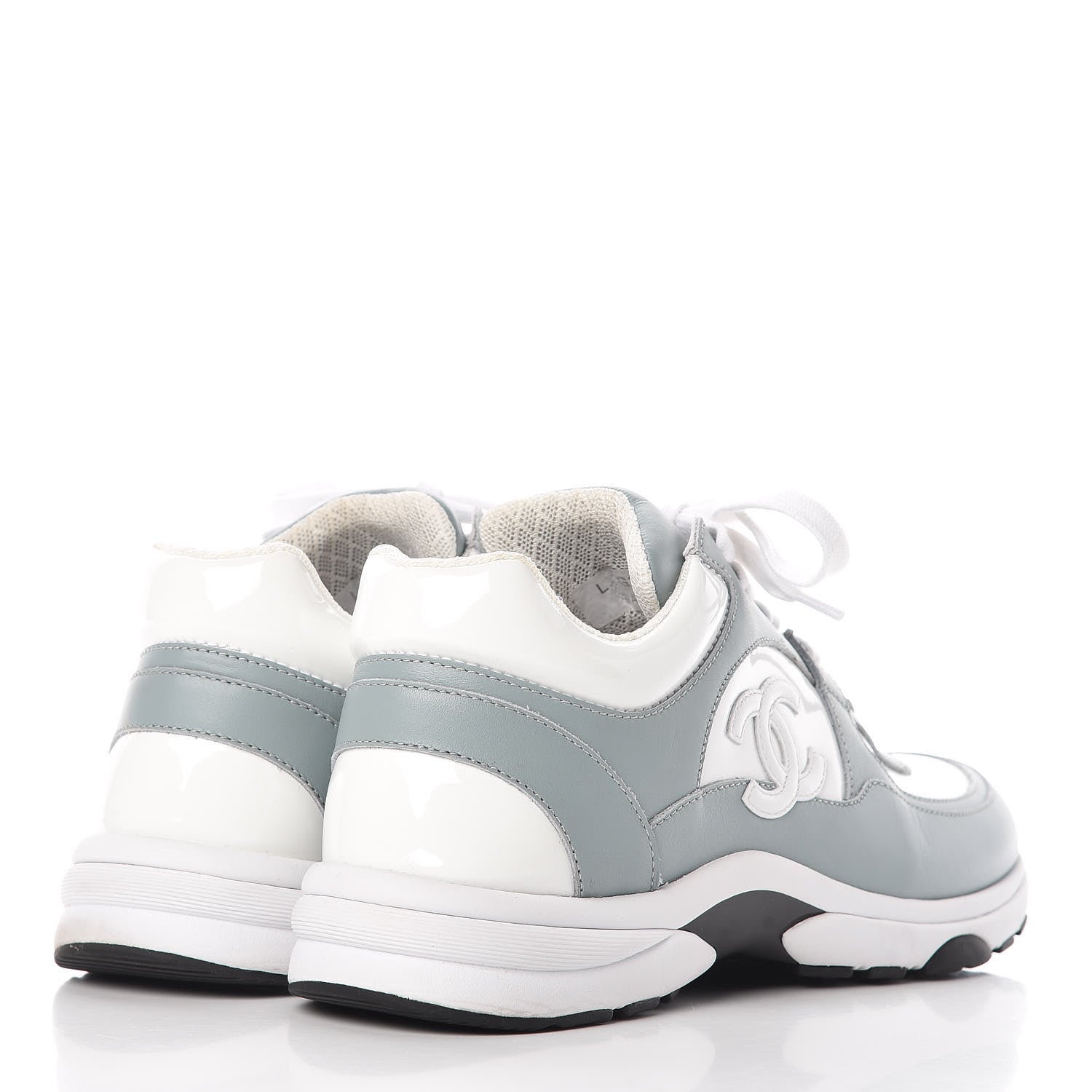 Chanel Patent Calfskin CC Womens Sneakers 37 White Light Blue 4 of 11