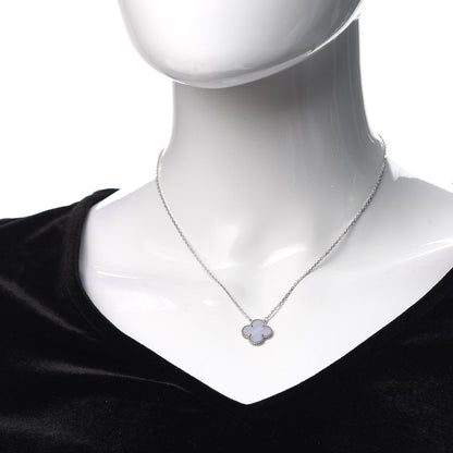 Van Cleef & Arpels 18K White Gold Chalcedony Vintage Alhambra Pendant Necklace 2 of 7