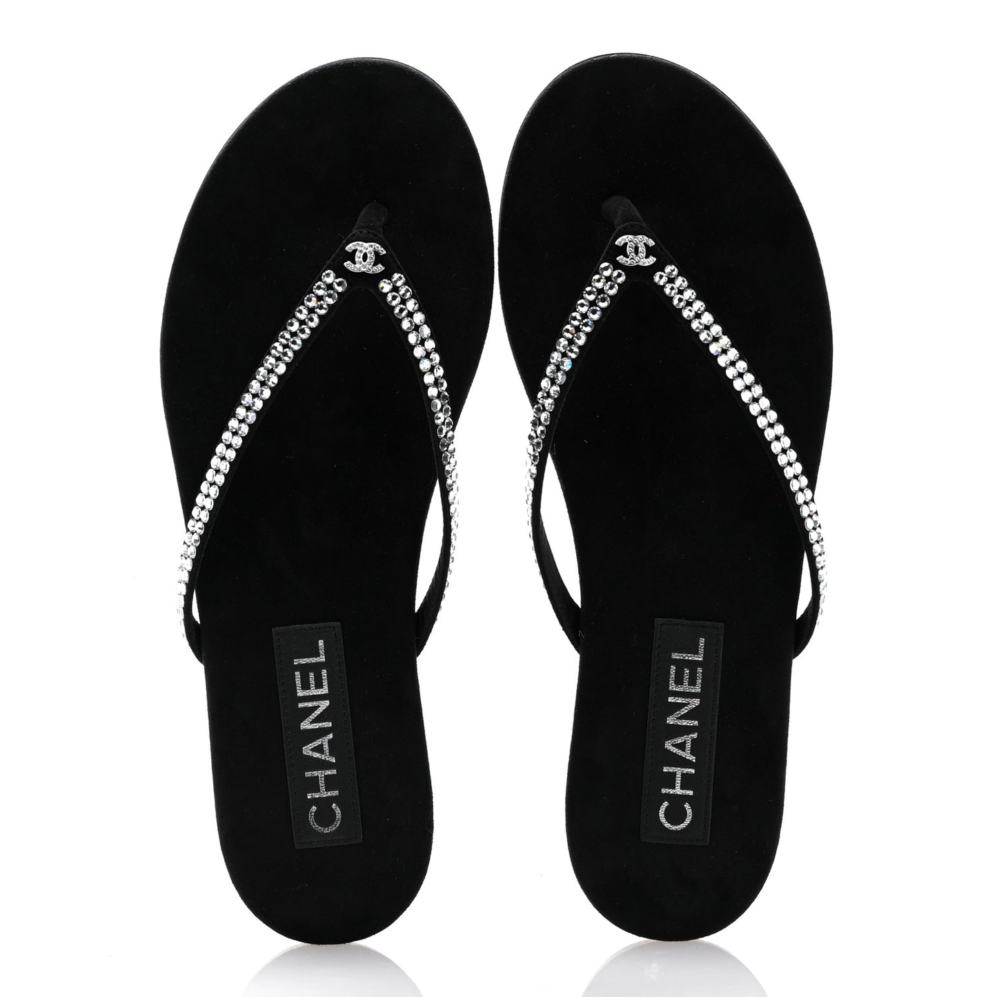 Suede Kidskin Strass CC Thong Sandals 39 Black