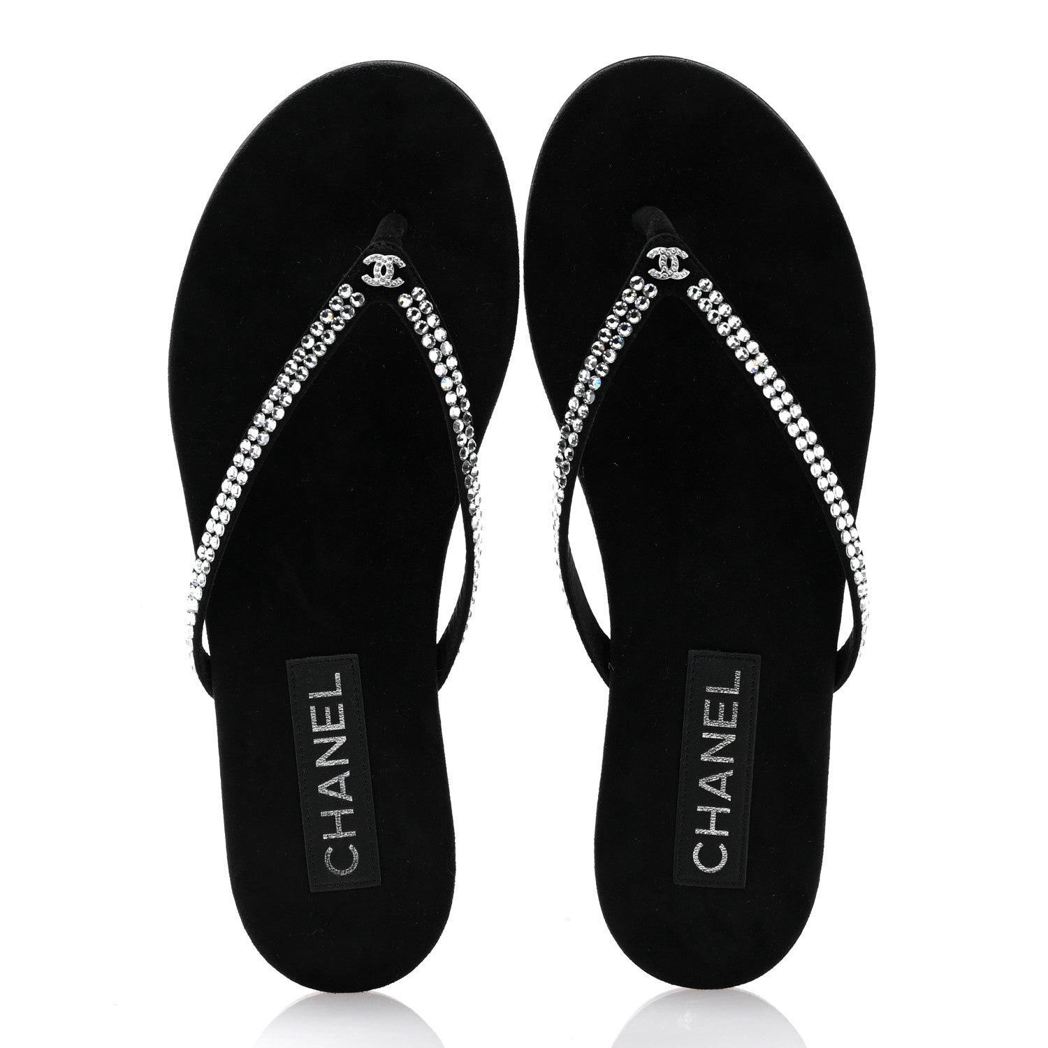 Chanel Suede Kidskin Strass CC Thong Sandals 39 Black 2 of 11