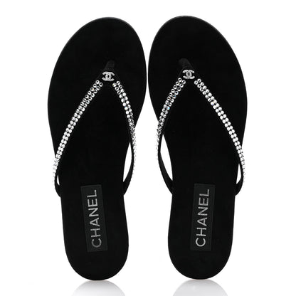 Chanel Suede Kidskin Strass CC Thong Sandals 39 Black 2 of 11