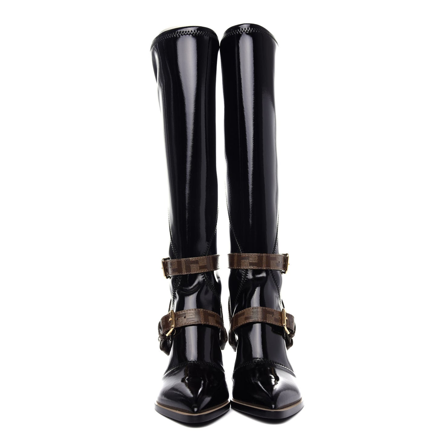 Glossy Neoprene Glazed Fabric FF FFrame Boots 39 Black Tobacco Moro