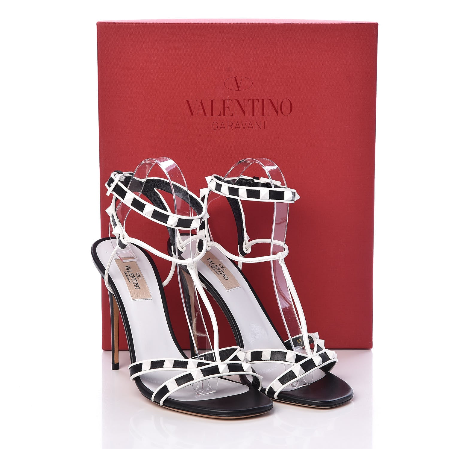 Valentino Garavani Calfskin Free Rockstud Ankle T-Strap 105mm Sandals 39 Black Optic White 8 of 8