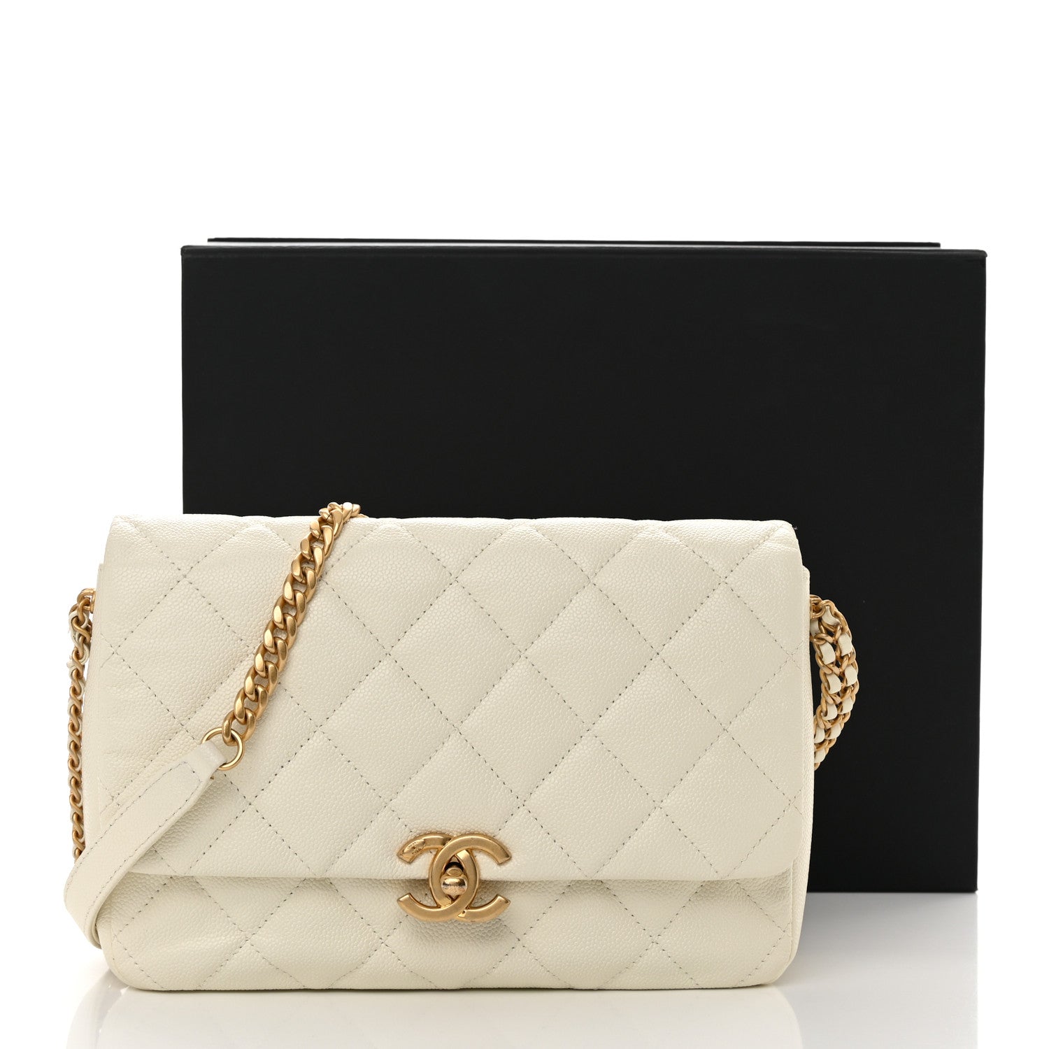 Chanel Shiny Caviar Quilted Large Chain Melody Flap White 17 of 17