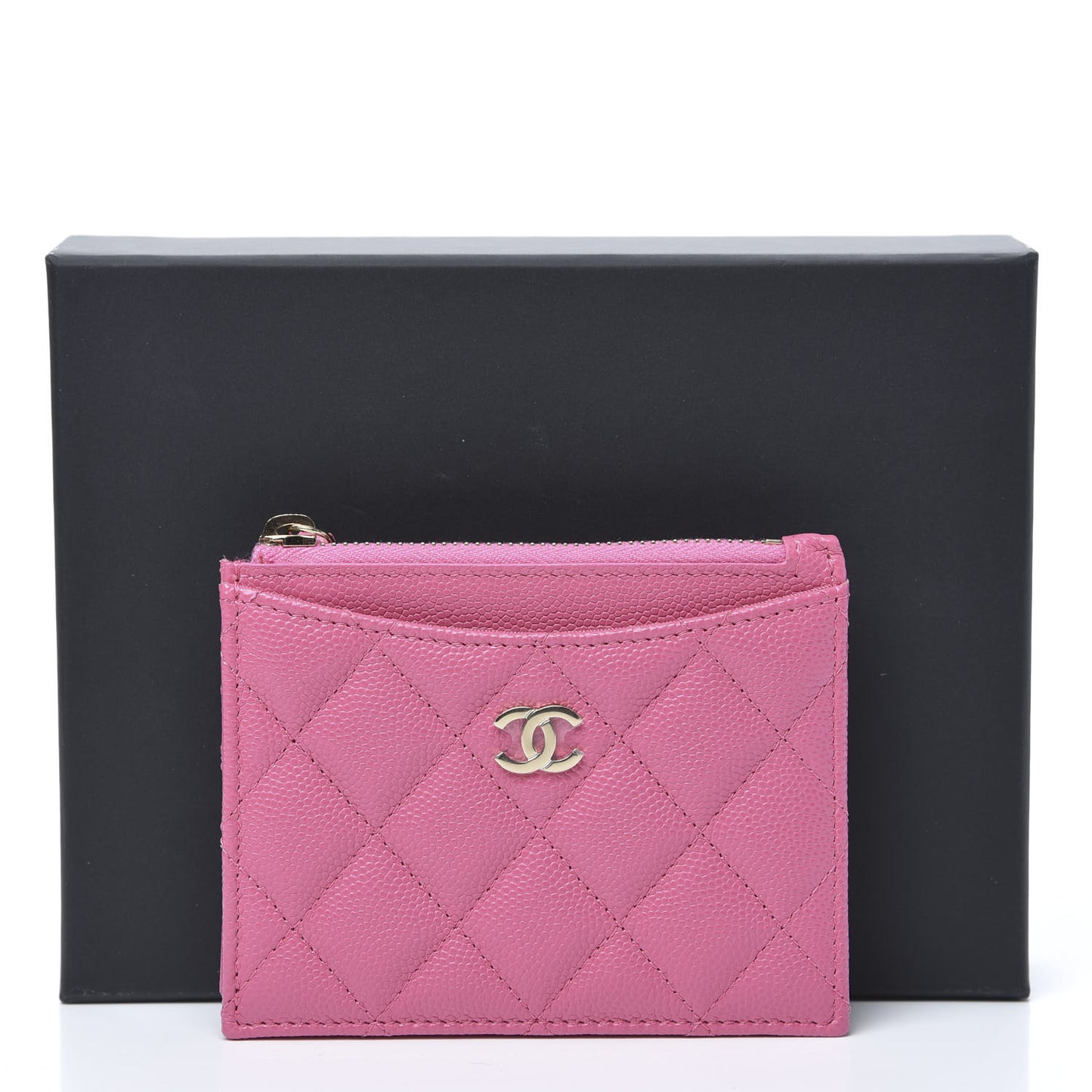 Caviar Quilted CC Zip Card Holder Pink