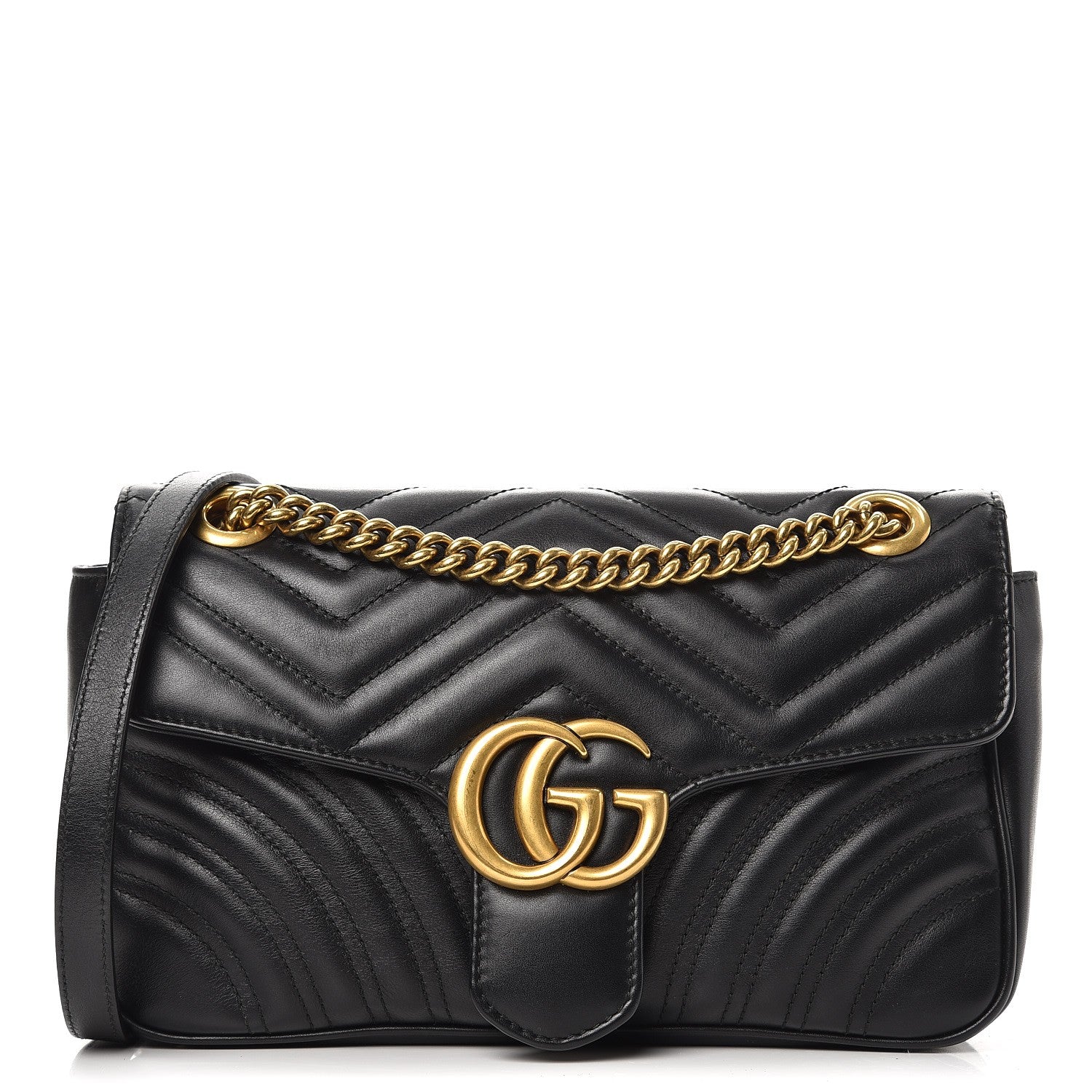 Gucci Calfskin Matelasse Small GG Marmont Shoulder Bag Black 1 of 7