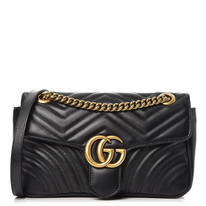 Gucci Calfskin Matelasse Small GG Marmont Shoulder Bag Black 1 of 7