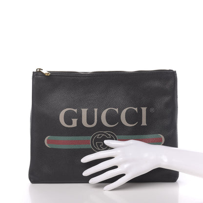Gucci Pebbled Calfskin Medium Logo Portfolio Clutch Black 2 of 11