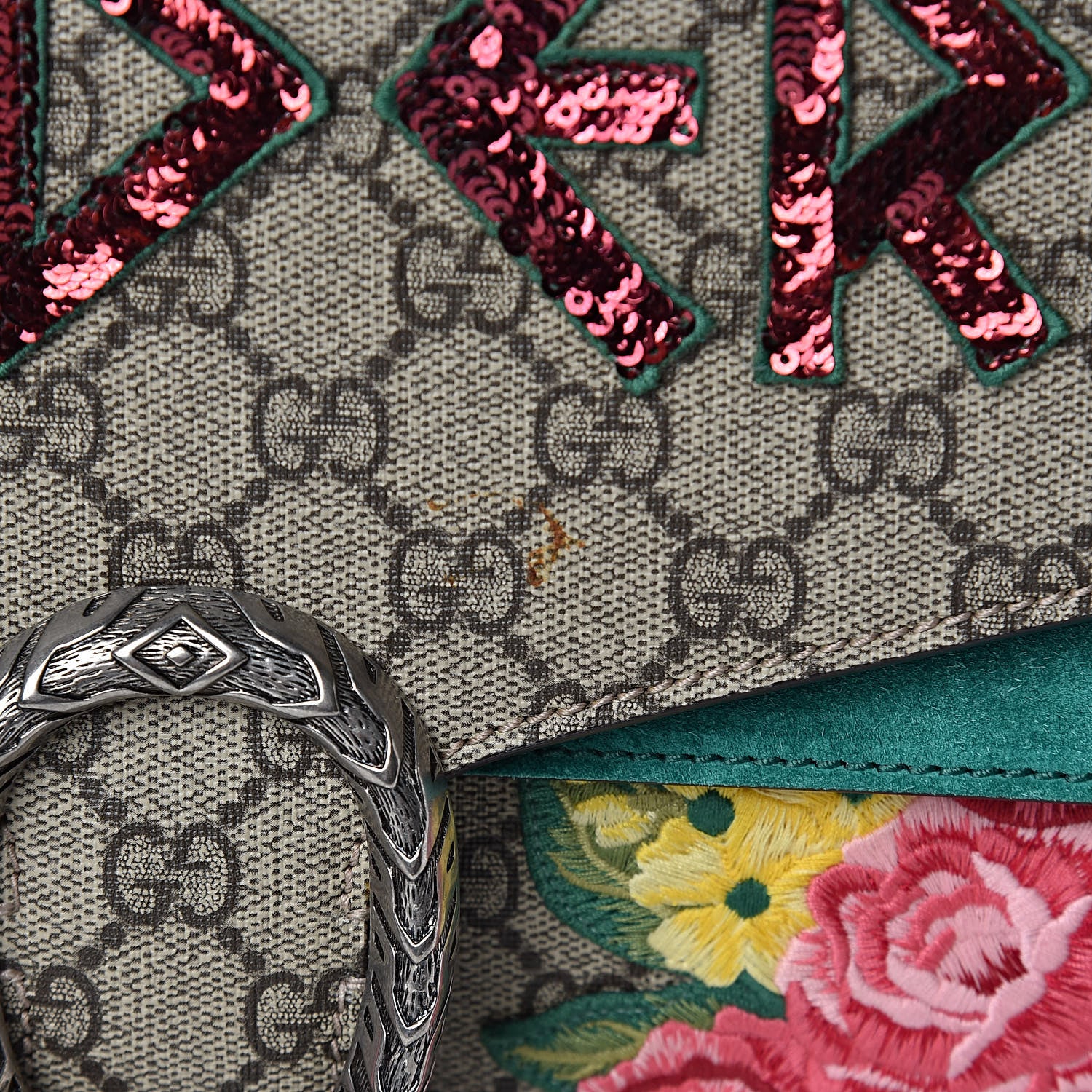Gucci GG Supreme Monogram Embroidered Medium Dionysus Shoulder Bag Emerald 8 of 13