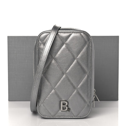 Balenciaga Metallic Nappa Calfskin Quilted Touch B Phone Holder Bag Silver 11 of 11