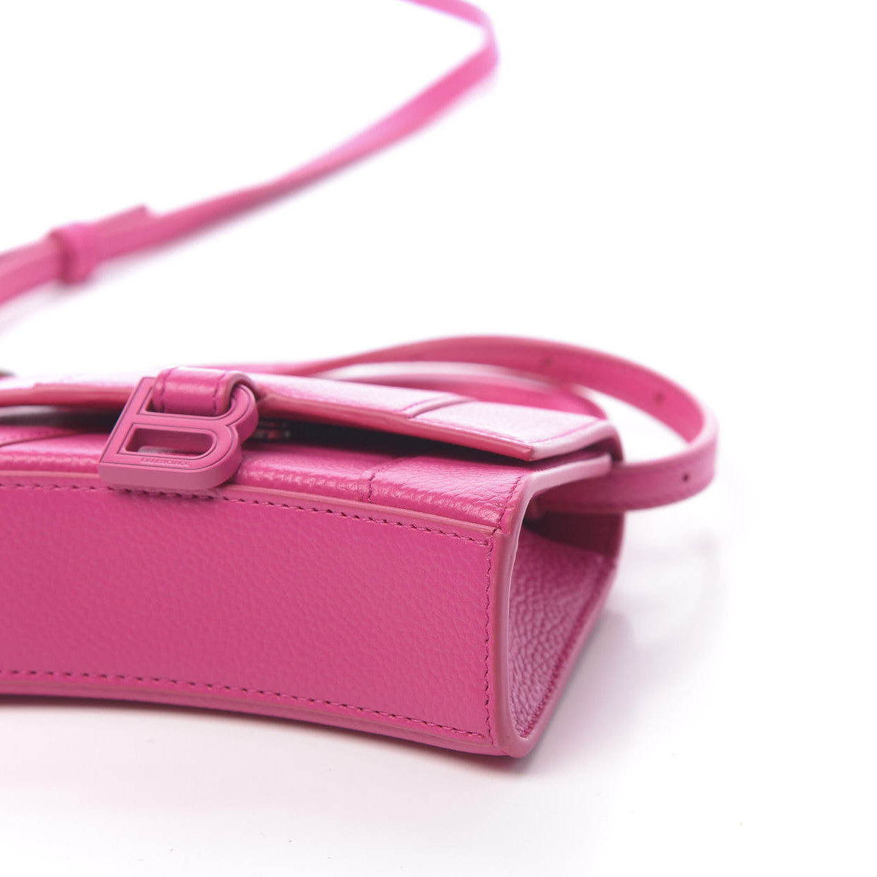 Grained Calfskin Tonal B Hourglass Top Handle Bag Mini Fuchsia