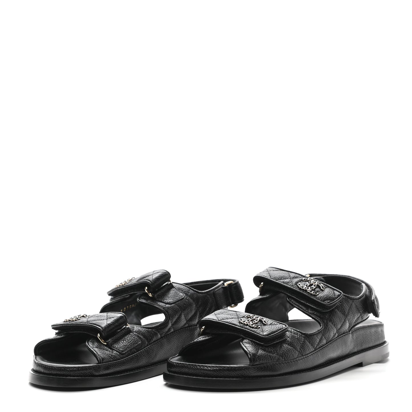 Grained Calfskin Velcro Dad Sandals 39 Black