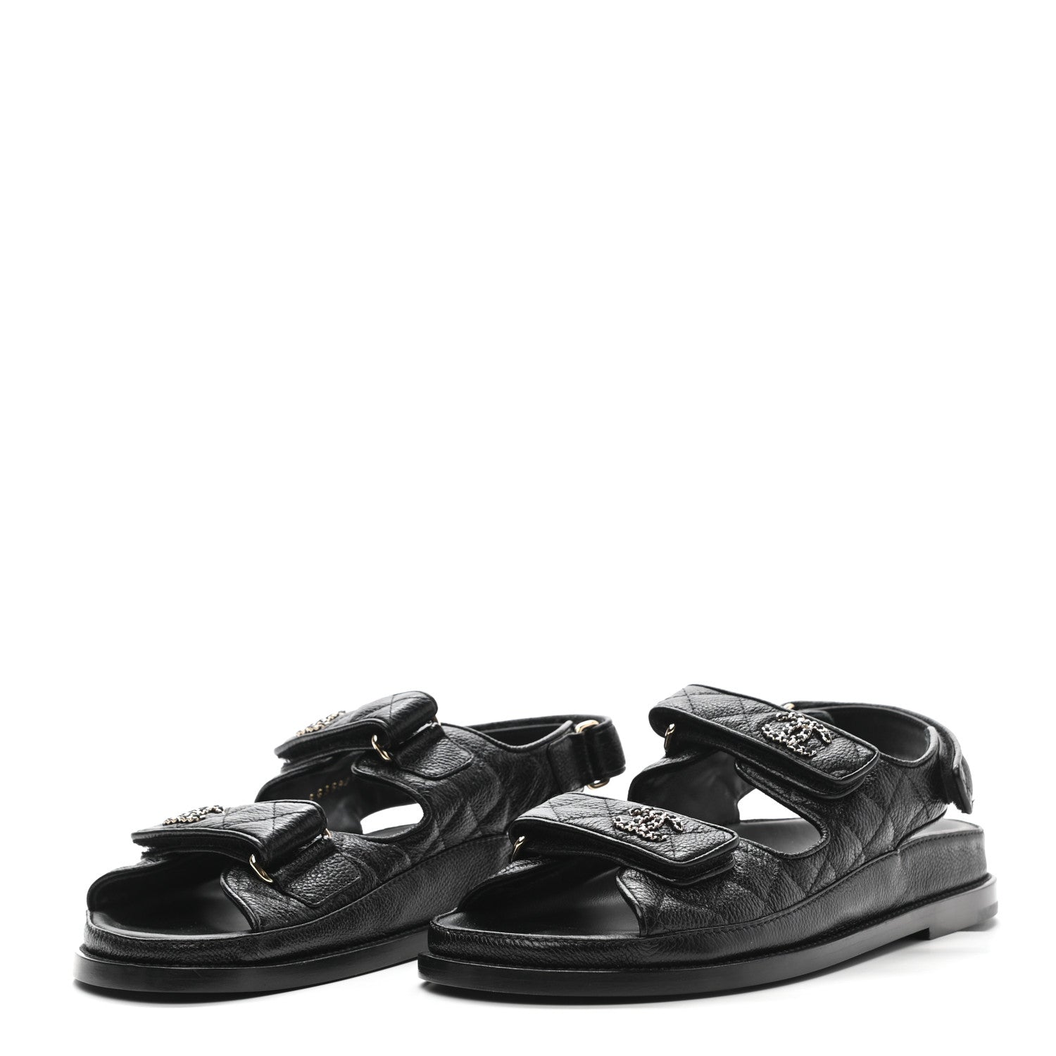 Chanel Grained Calfskin Velcro Dad Sandals 39 Black 3 of 8