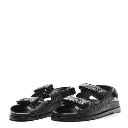Chanel Grained Calfskin Velcro Dad Sandals 39 Black 3 of 8