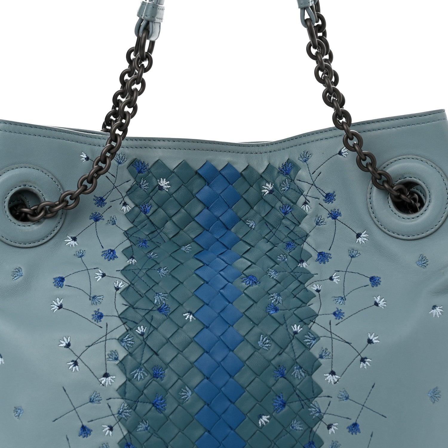 Bottega Veneta Nappa Intrecciato Floral Embroidered Tote Blue 10 of 15