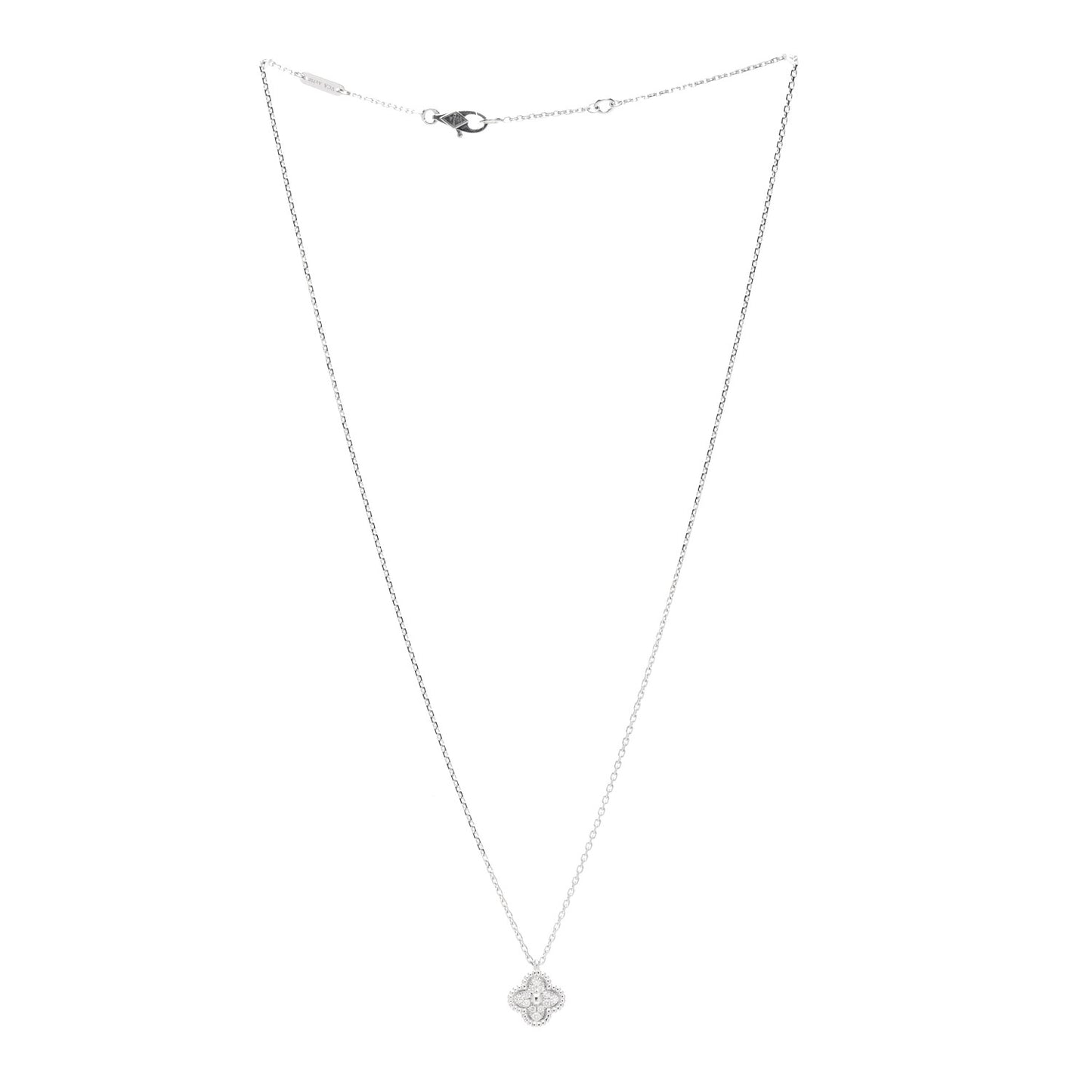 18K White Gold Diamond Sweet Alhambra Pendant Necklace