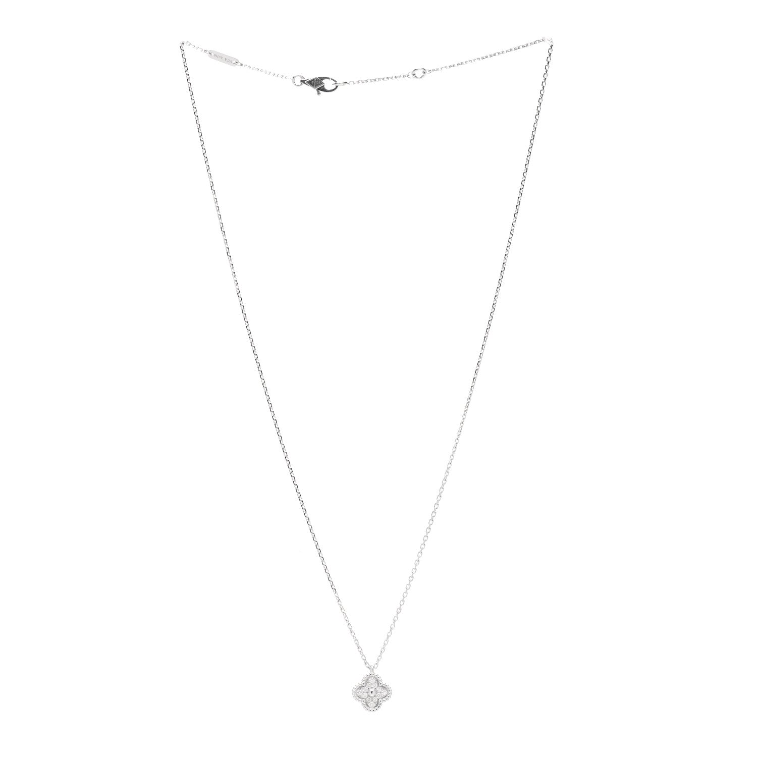 Van Cleef & Arpels 18K White Gold Diamond Sweet Alhambra Pendant Necklace 3 of 5